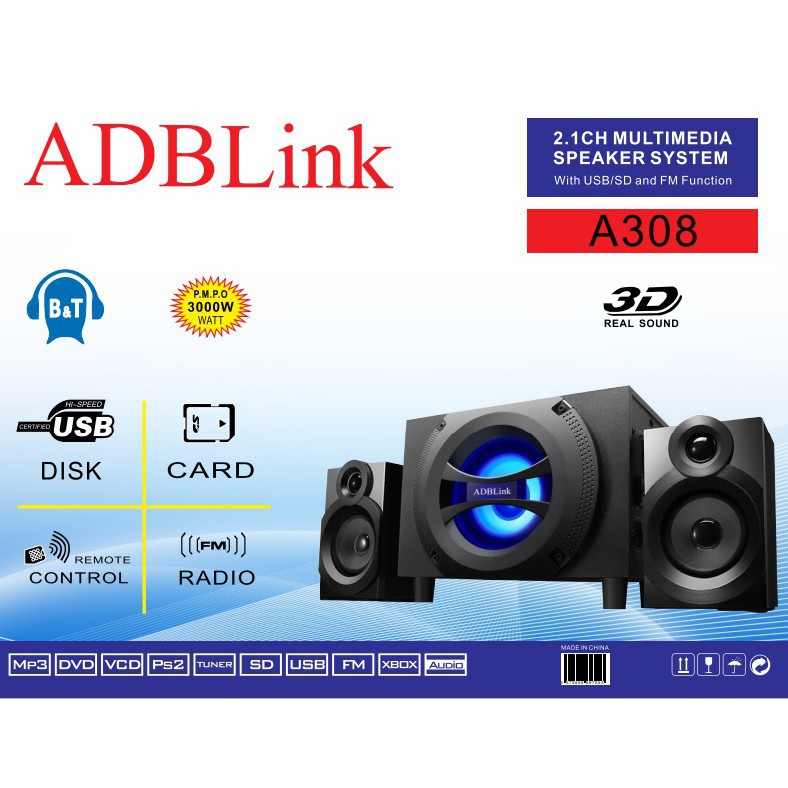 Loa ADBLink A308 (Bluetooth - FM - CARD - USB)
